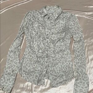 New York & Company Gray Leopard Button Down Shirt